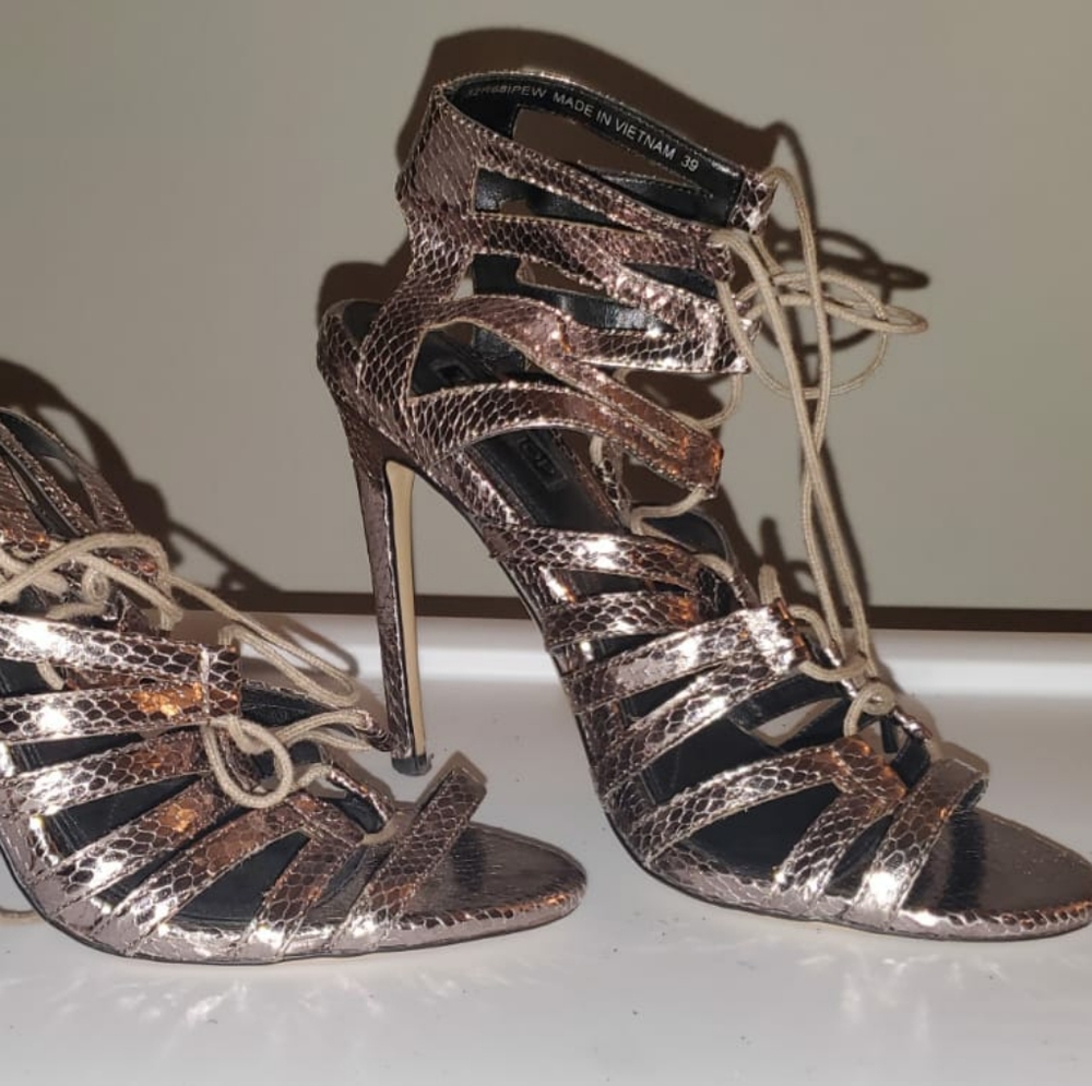 Metallic Strappy lace up heels